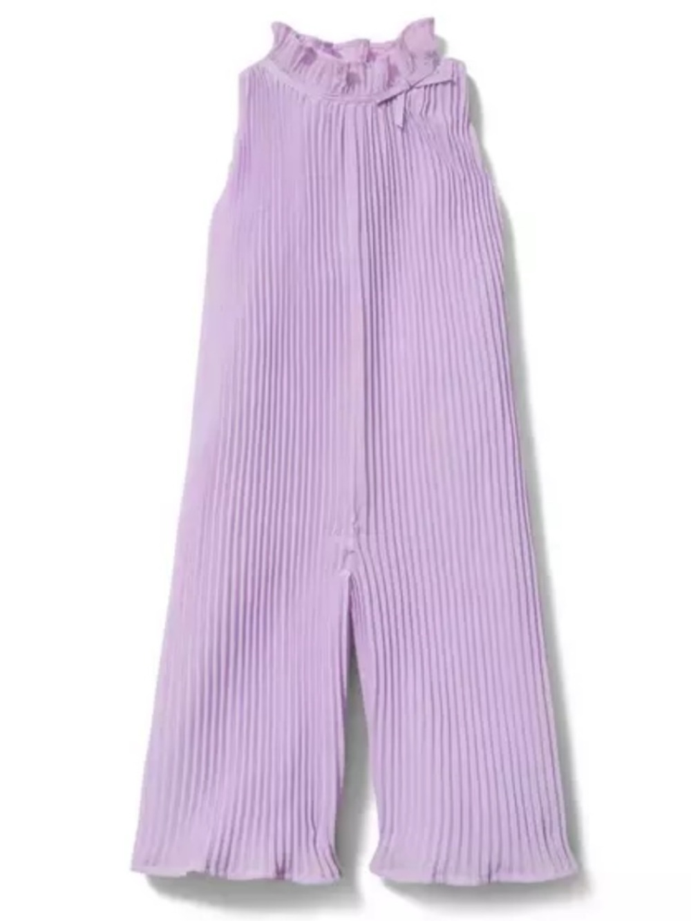 Girls Pleated Lavender Wide-Leg Jumpsuit